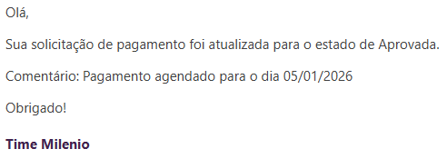 Exemplo de e-mail enviado quando a despesa for aprovada