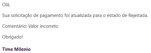 Exemplo de e-mail enviado quando a despesa for reprovada