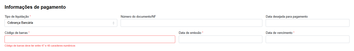 Preenchimento dos dados de pagamento via boleto