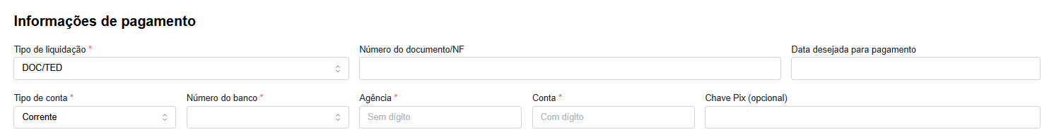 Preenchimento dos dados de pagamento via DOC/TED